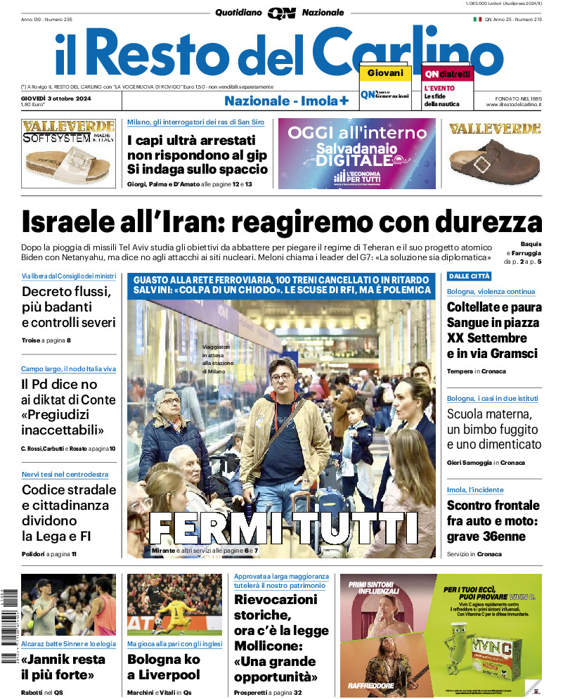 Prima-pagina-il resto del carlino-edizione-di-oggi-20241003